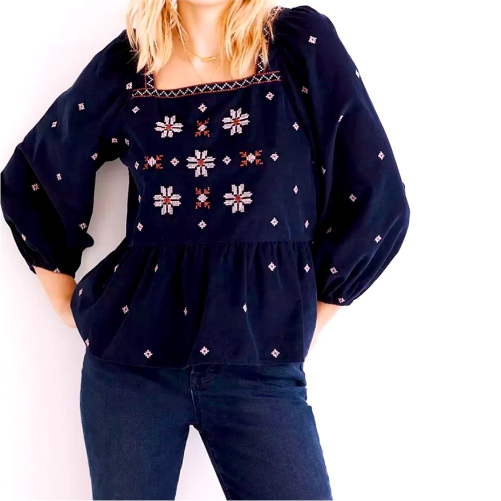 Madewell corduroy embroidered blouse